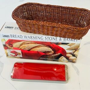 Bialetti 3pc Bread Warming Set Stone Wicker Basket BNIB Factory Sealed Stone